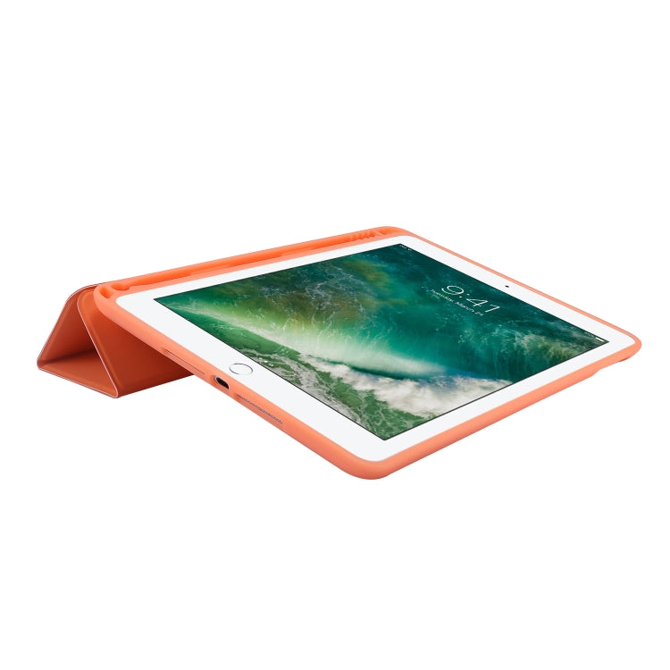 Skin Feel Pen Holder Tri-fold Tablet Leather Case For iPad Air 2 / Air / 9.7 2018 / 9.7 2017