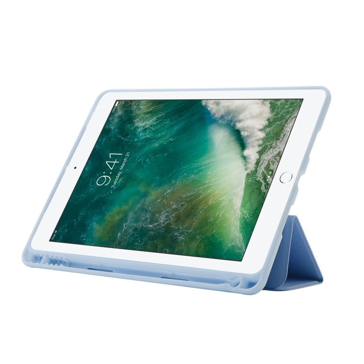 Skin Feel Pen Holder Tri-fold Tablet Leather Case For iPad 10.2 2019 / iPad 10.2 2020 / iPad Air 3 / iPad Pro 10.5