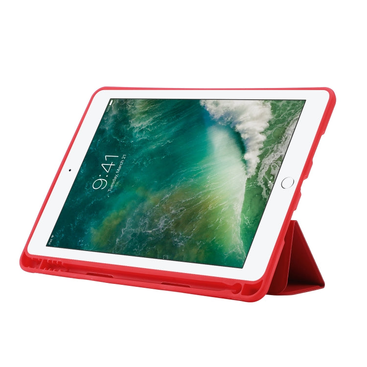 Skin Feel Pen Holder Tri-fold Tablet Leather Case For iPad 10.2 2019 / iPad 10.2 2020 / iPad Air 3 / iPad Pro 10.5