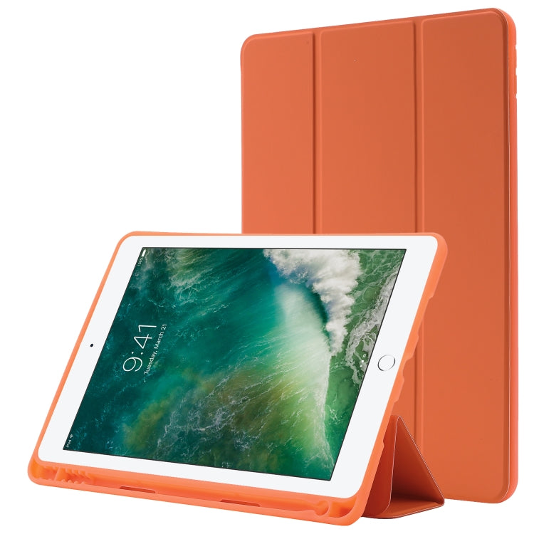 Skin Feel Pen Holder Tri-fold Tablet Leather Case For iPad 10.2 2019 / iPad 10.2 2020 / iPad Air 3 / iPad Pro 10.5