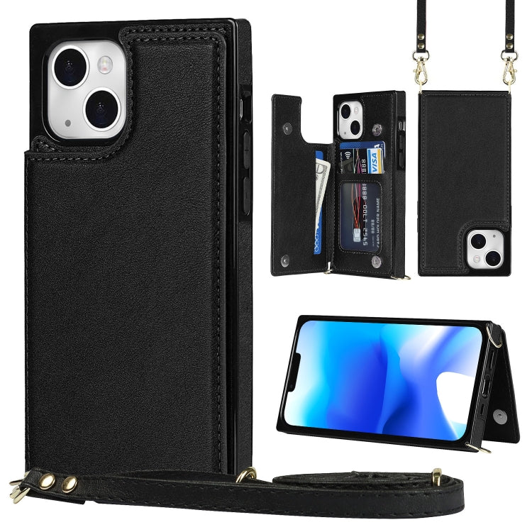 For iPhone 14 Cross-body Square Dual-Buckle Card Flip Wallet Phone Case