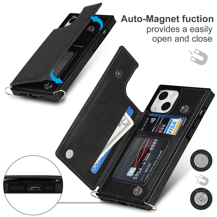 For iPhone 14 Cross-body Square Dual-Buckle Card Flip Wallet Phone Case