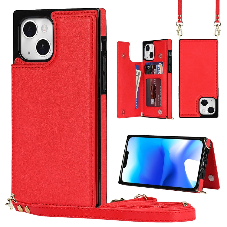 For iPhone 14 Cross-body Square Dual-Buckle Card Flip Wallet Phone Case