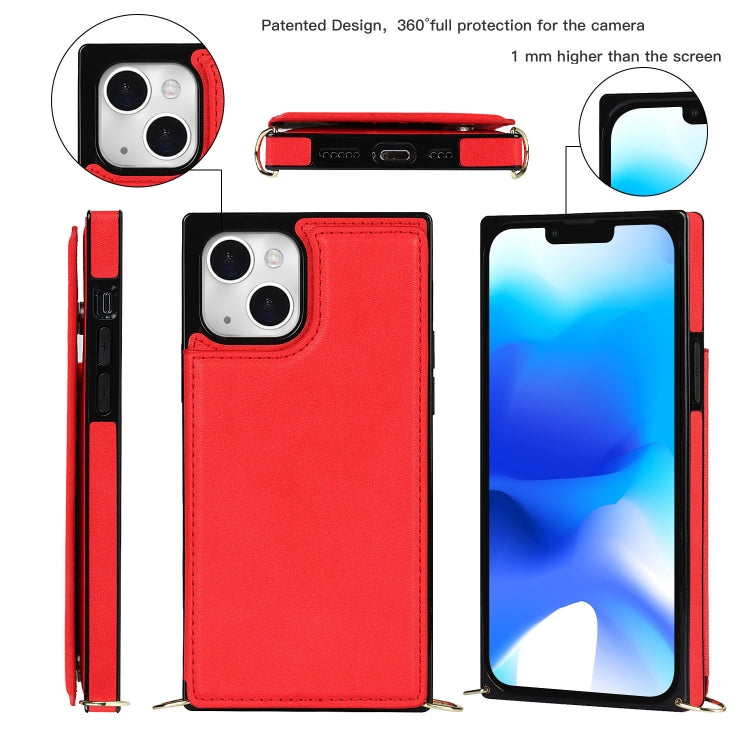 For iPhone 14 Cross-body Square Dual-Buckle Card Flip Wallet Phone Case