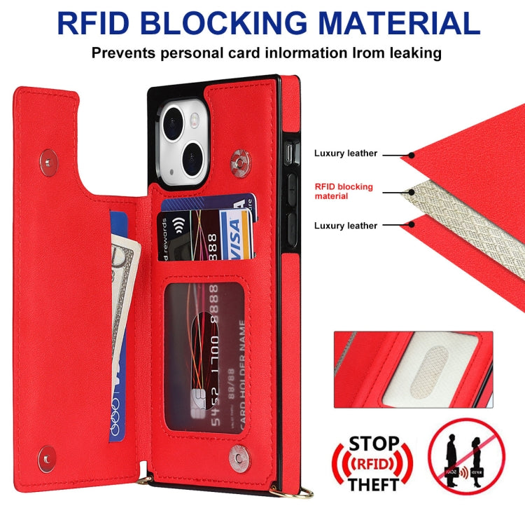 For iPhone 14 Cross-body Square Dual-Buckle Card Flip Wallet Phone Case