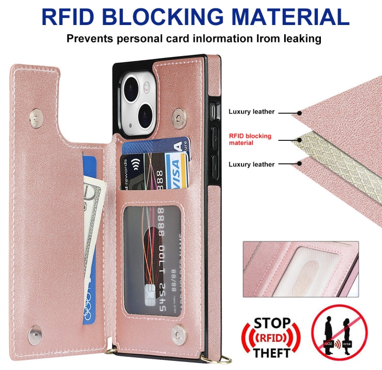 For iPhone 14 Cross-body Square Dual-Buckle Card Flip Wallet Phone Case