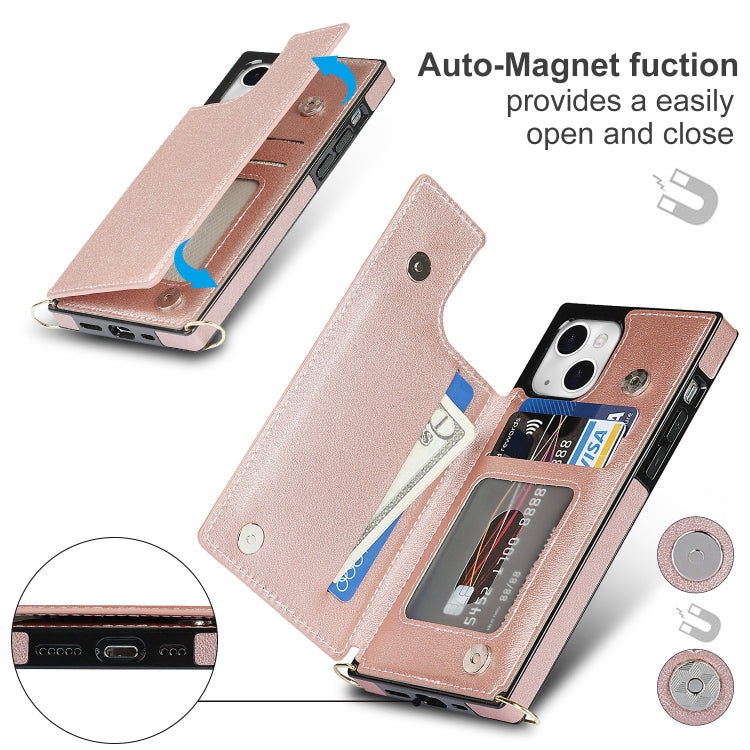For iPhone 14 Cross-body Square Dual-Buckle Card Flip Wallet Phone Case