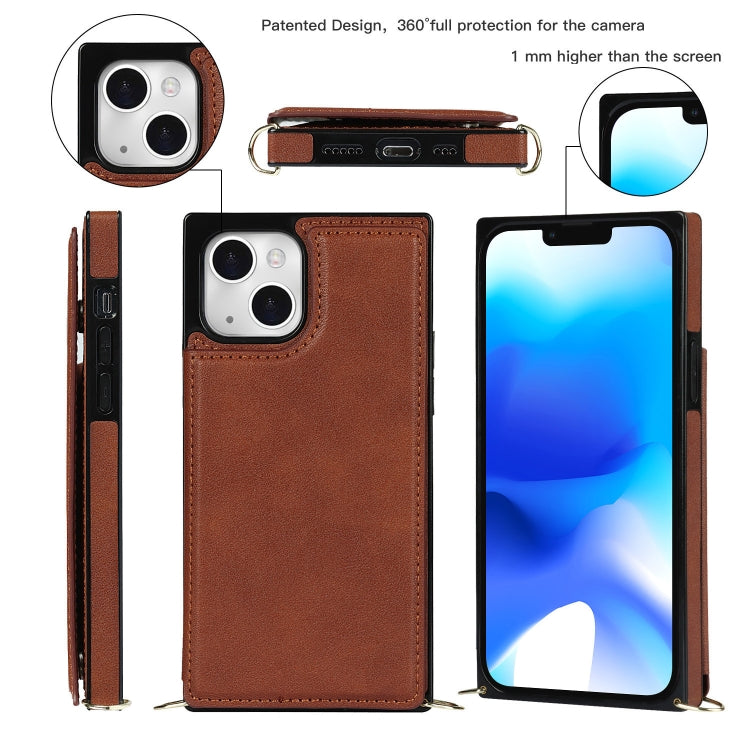 For iPhone 14 Cross-body Square Dual-Buckle Card Flip Wallet Phone Case