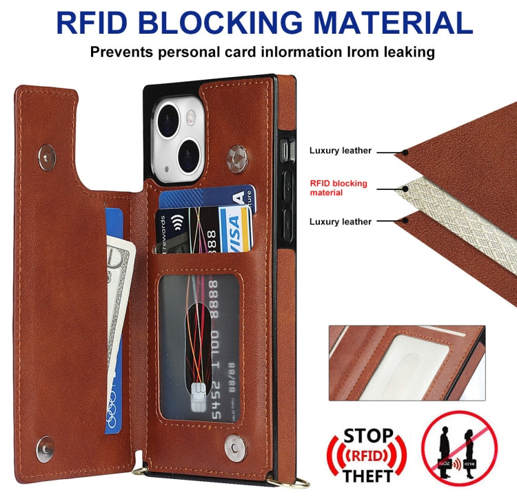 For iPhone 14 Cross-body Square Dual-Buckle Card Flip Wallet Phone Case