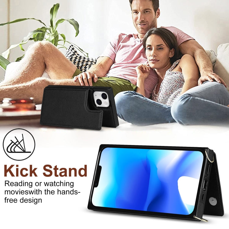For iPhone 14 Plus Cross-body Square Dual-Buckle Card Flip Wallet Phone Case
