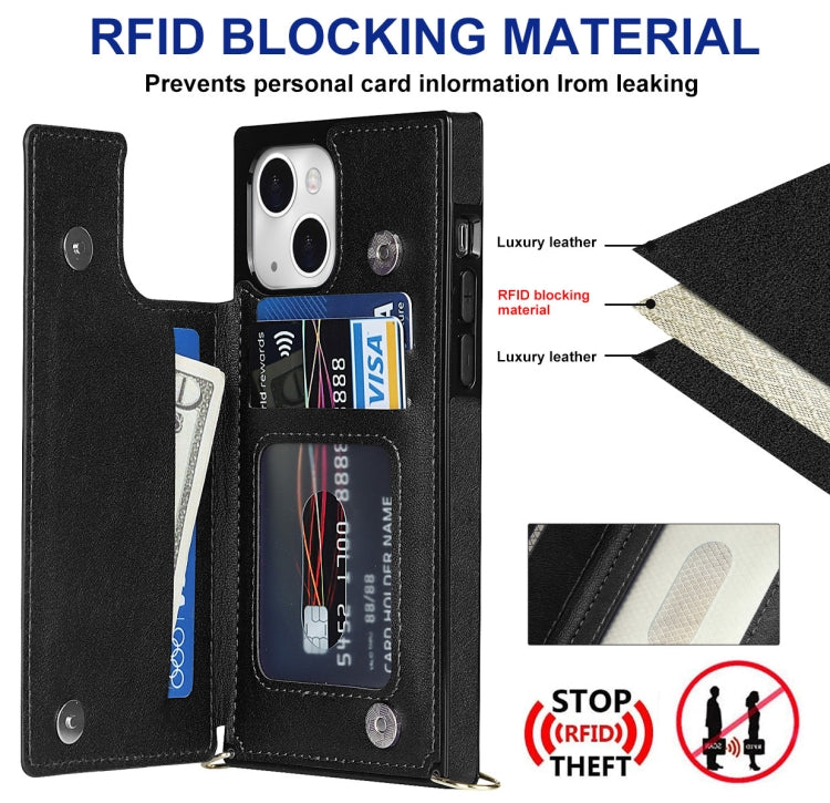 For iPhone 14 Plus Cross-body Square Dual-Buckle Card Flip Wallet Phone Case