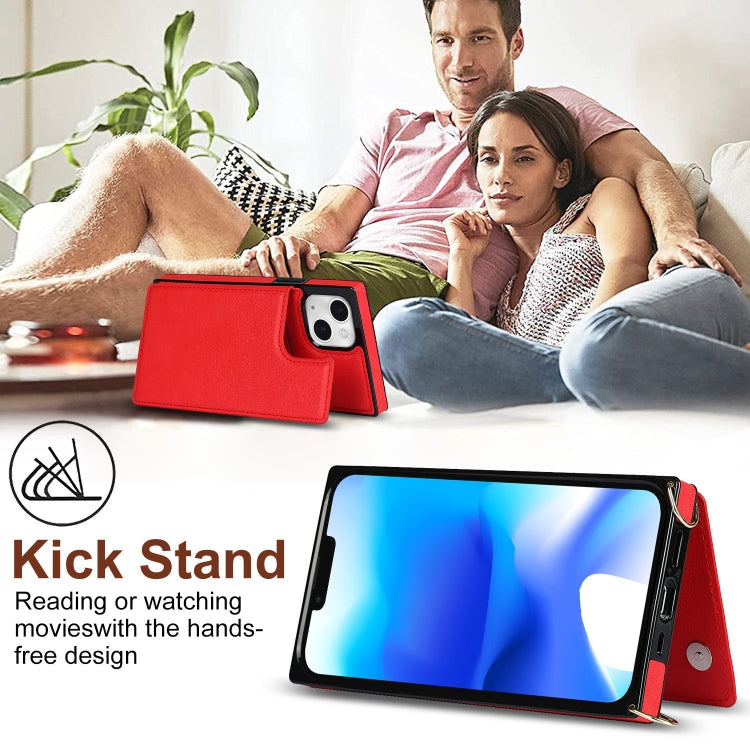For iPhone 14 Plus Cross-body Square Dual-Buckle Card Flip Wallet Phone Case