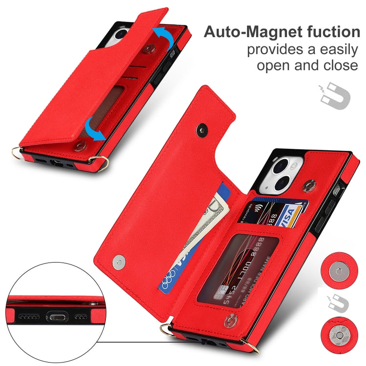 For iPhone 14 Plus Cross-body Square Dual-Buckle Card Flip Wallet Phone Case