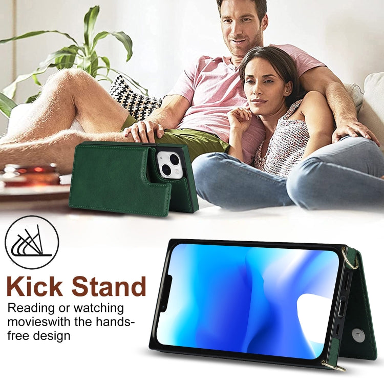 For iPhone 14 Plus Cross-body Square Dual-Buckle Card Flip Wallet Phone Case