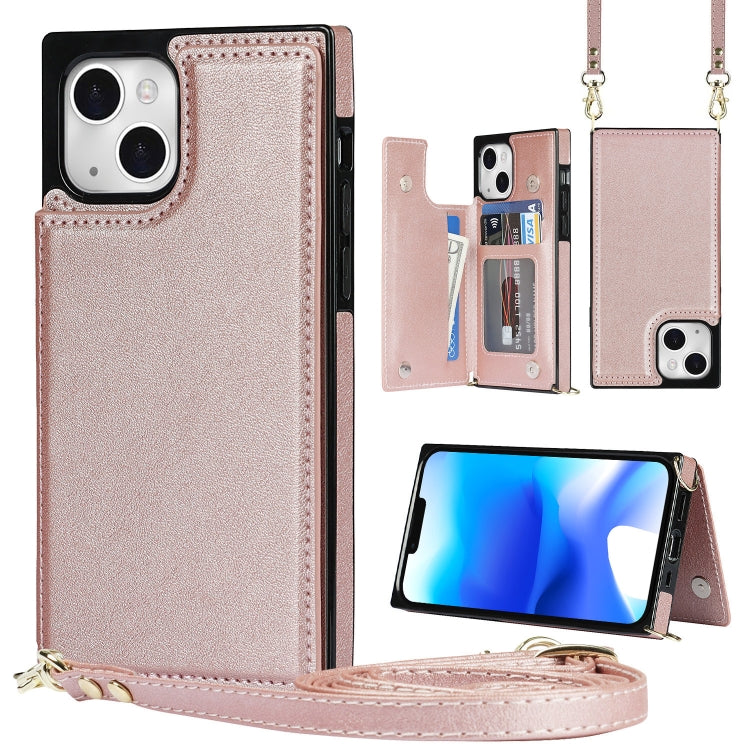 For iPhone 14 Plus Cross-body Square Dual-Buckle Card Flip Wallet Phone Case