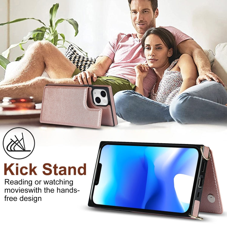 For iPhone 14 Plus Cross-body Square Dual-Buckle Card Flip Wallet Phone Case