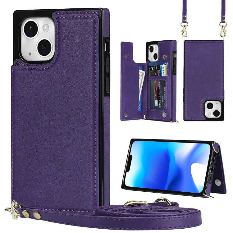 For iPhone 14 Plus Cross-body Square Dual-Buckle Card Flip Wallet Phone Case