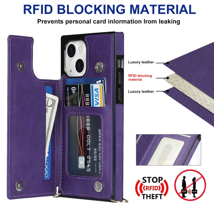 For iPhone 14 Plus Cross-body Square Dual-Buckle Card Flip Wallet Phone Case