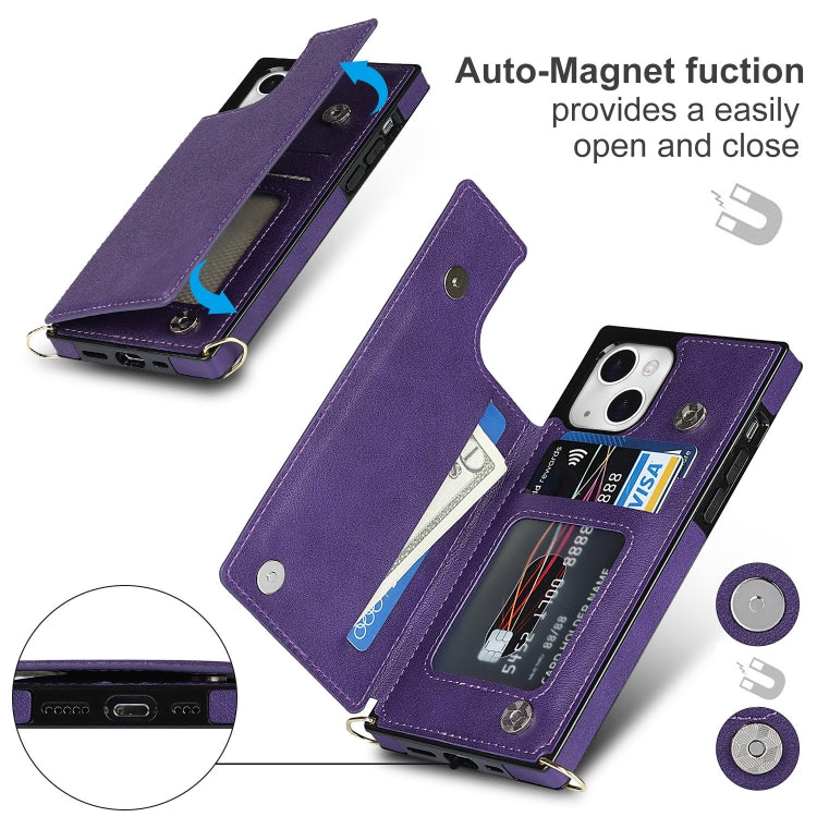 For iPhone 14 Plus Cross-body Square Dual-Buckle Card Flip Wallet Phone Case