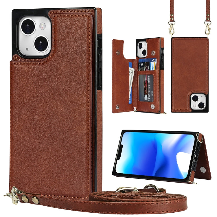For iPhone 14 Plus Cross-body Square Dual-Buckle Card Flip Wallet Phone Case