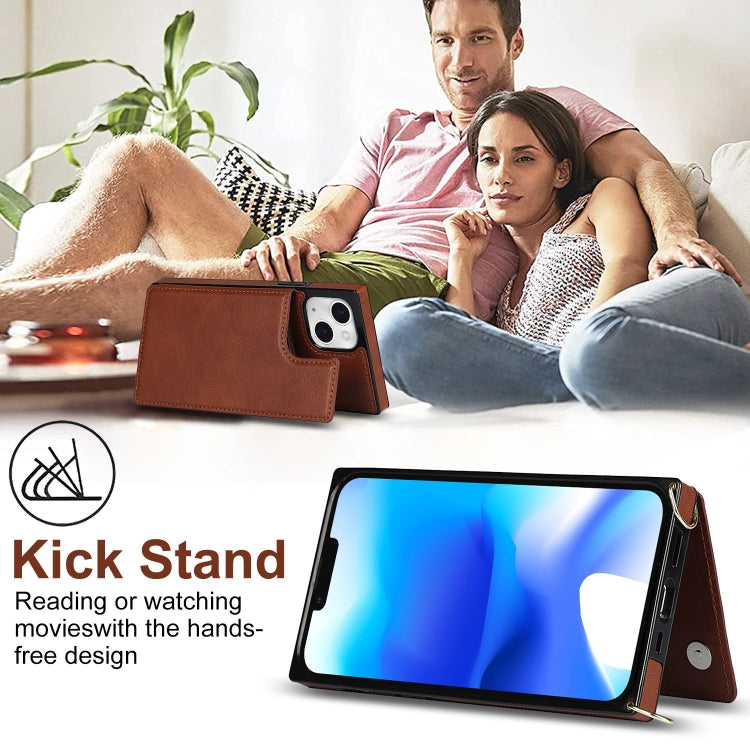 For iPhone 14 Plus Cross-body Square Dual-Buckle Card Flip Wallet Phone Case