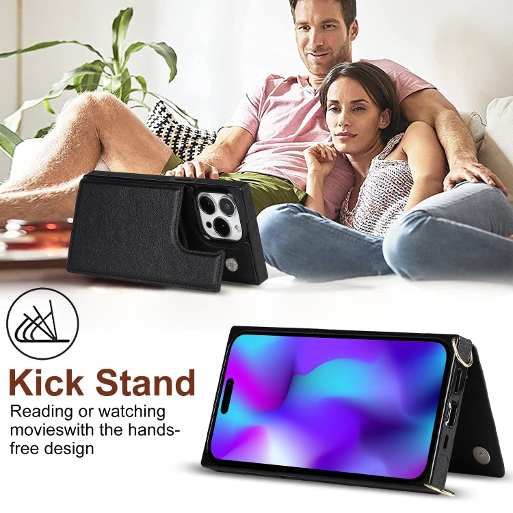 For iPhone 14 Pro Cross-body Square Dual-Buckle Card Flip Wallet Phone Case
