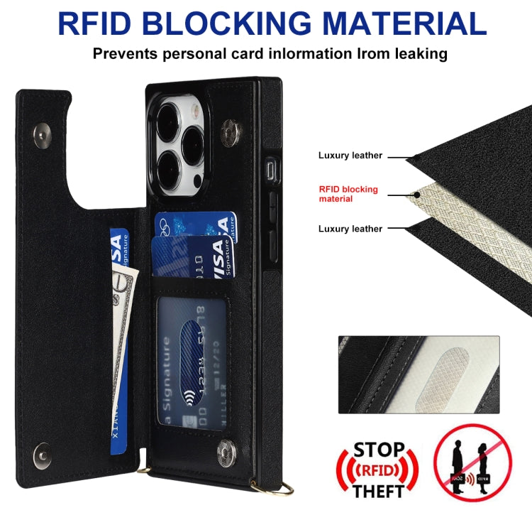 For iPhone 14 Pro Cross-body Square Dual-Buckle Card Flip Wallet Phone Case
