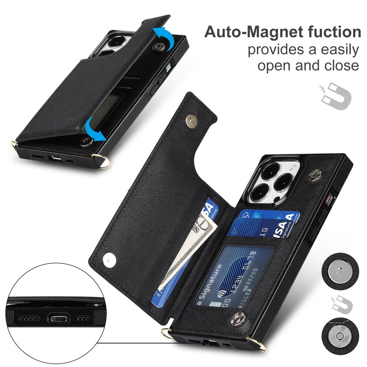 For iPhone 14 Pro Cross-body Square Dual-Buckle Card Flip Wallet Phone Case
