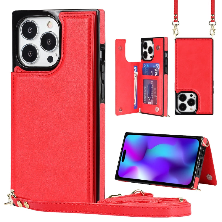 For iPhone 14 Pro Cross-body Square Dual-Buckle Card Flip Wallet Phone Case
