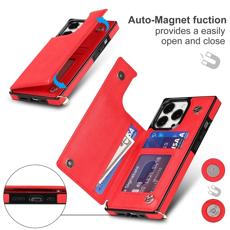 For iPhone 14 Pro Cross-body Square Dual-Buckle Card Flip Wallet Phone Case