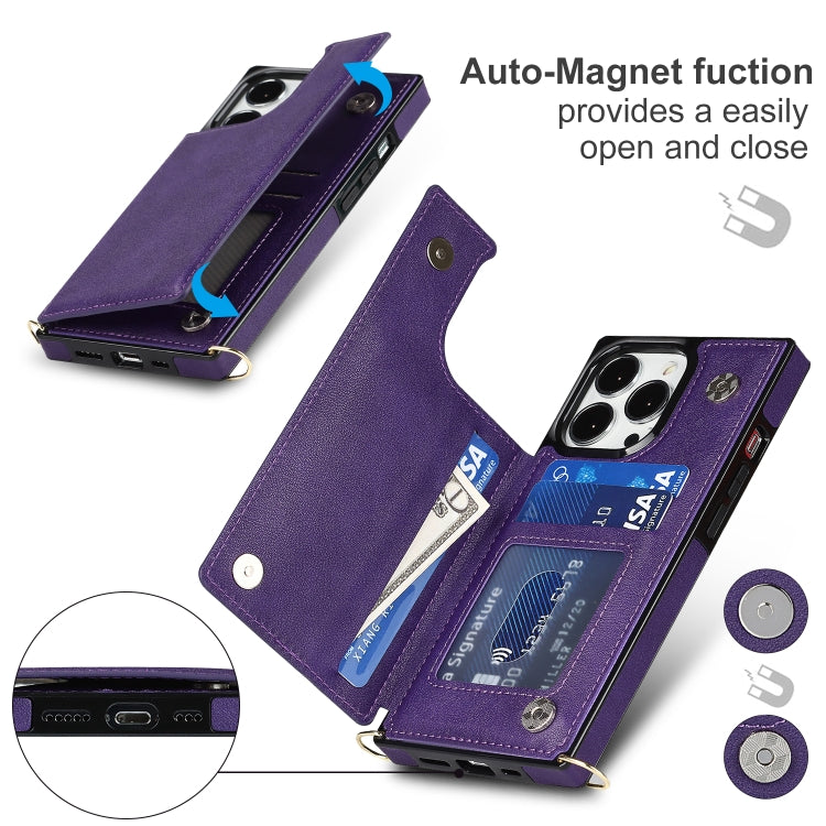 For iPhone 14 Pro Cross-body Square Dual-Buckle Card Flip Wallet Phone Case