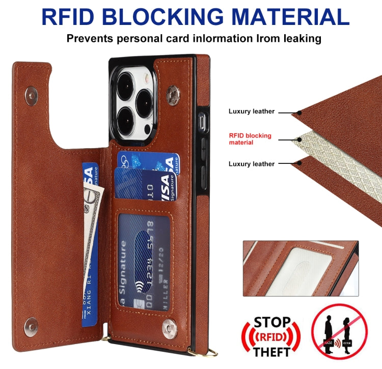 For iPhone 14 Pro Cross-body Square Dual-Buckle Card Flip Wallet Phone Case