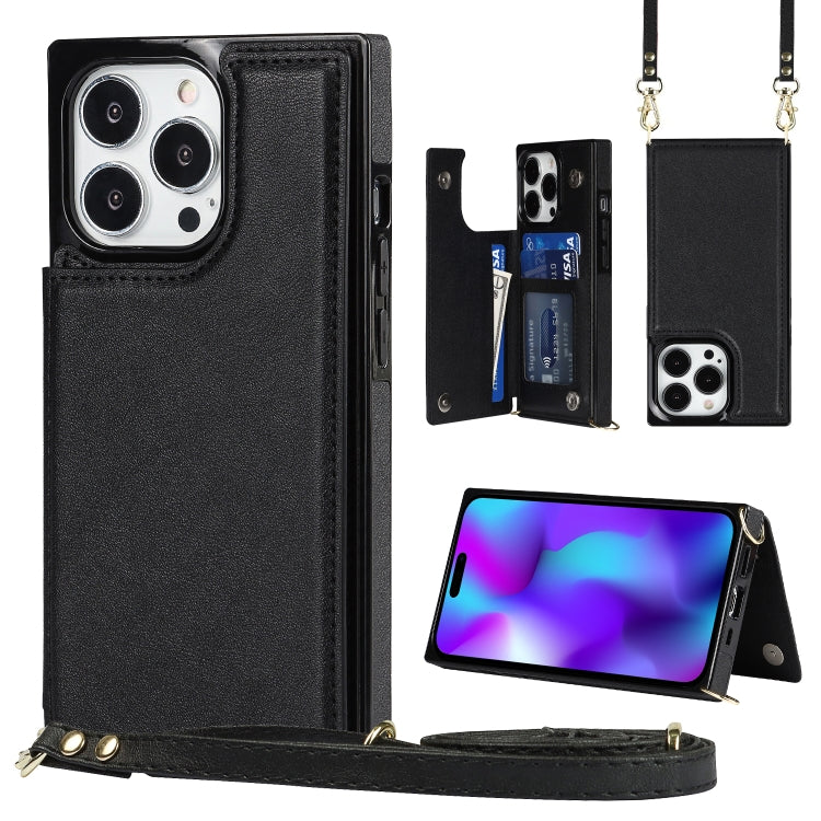 For iPhone 14 Pro Max Cross-body Square Dual-Buckle Card Flip Wallet Phone Case