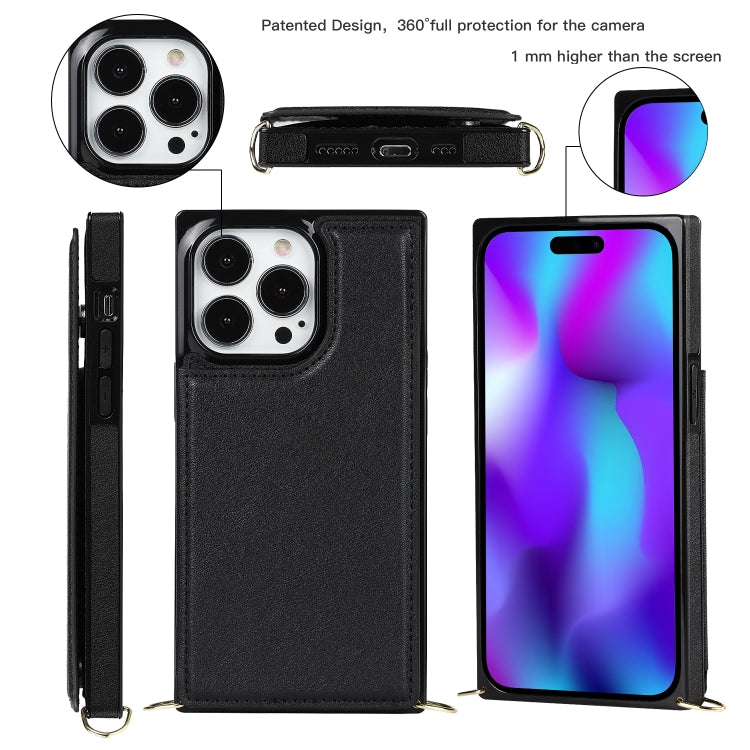 For iPhone 14 Pro Max Cross-body Square Dual-Buckle Card Flip Wallet Phone Case
