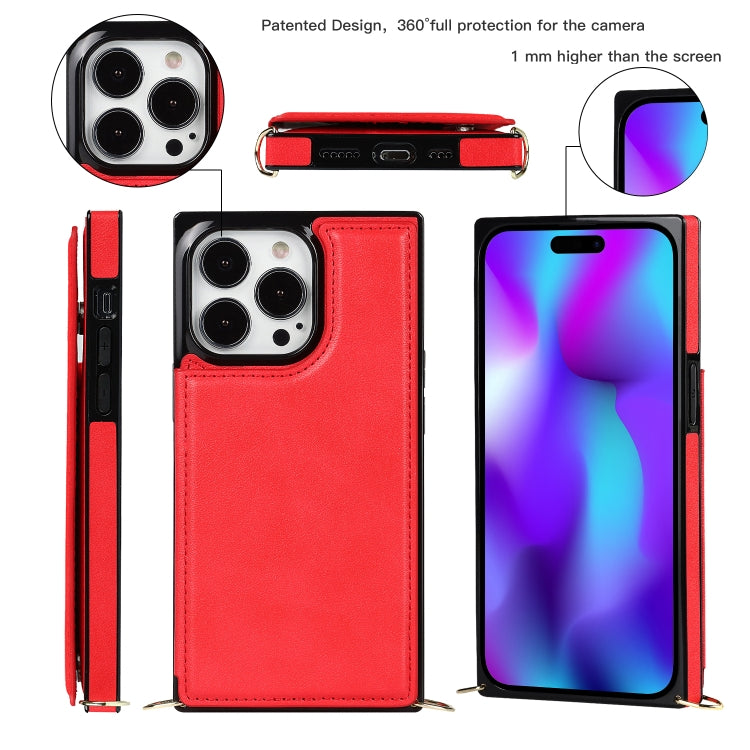 For iPhone 14 Pro Max Cross-body Square Dual-Buckle Card Flip Wallet Phone Case