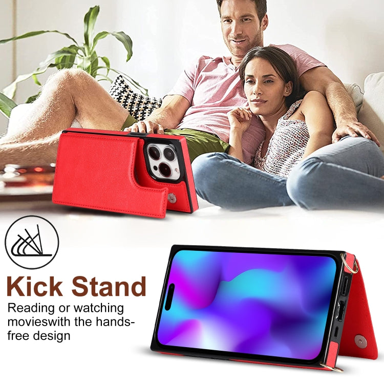 For iPhone 14 Pro Max Cross-body Square Dual-Buckle Card Flip Wallet Phone Case