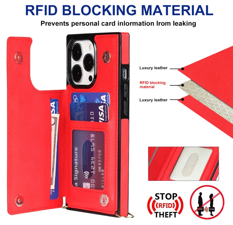 For iPhone 14 Pro Max Cross-body Square Dual-Buckle Card Flip Wallet Phone Case