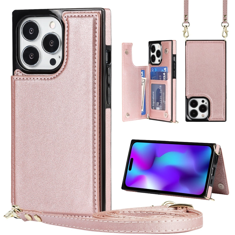 For iPhone 14 Pro Max Cross-body Square Dual-Buckle Card Flip Wallet Phone Case