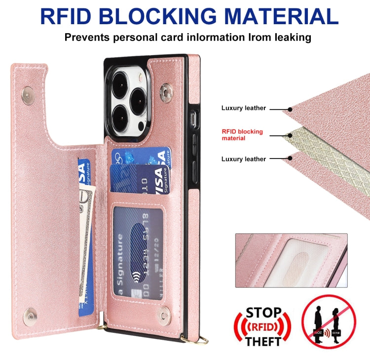 For iPhone 14 Pro Max Cross-body Square Dual-Buckle Card Flip Wallet Phone Case
