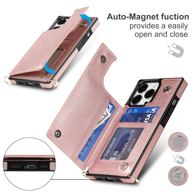 For iPhone 14 Pro Max Cross-body Square Dual-Buckle Card Flip Wallet Phone Case