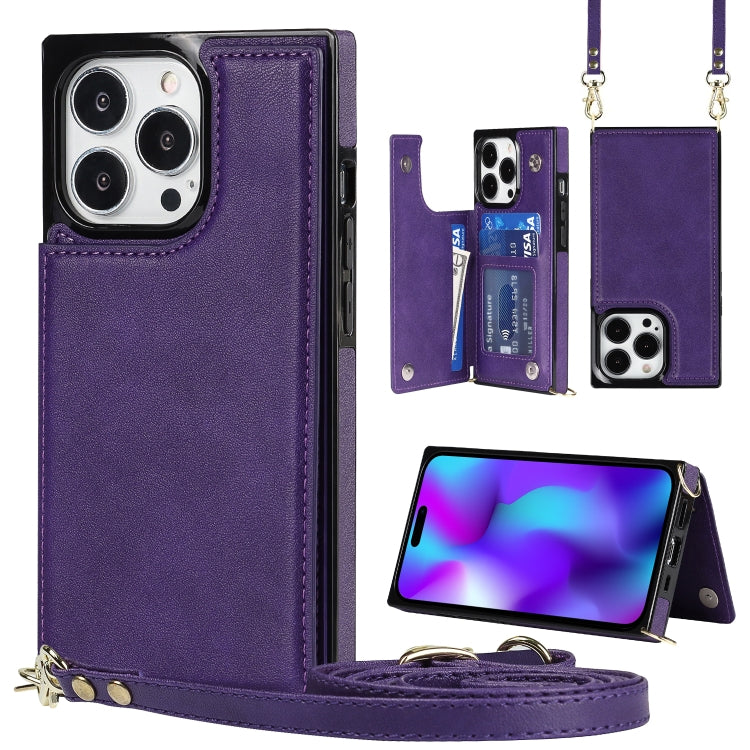 For iPhone 14 Pro Max Cross-body Square Dual-Buckle Card Flip Wallet Phone Case