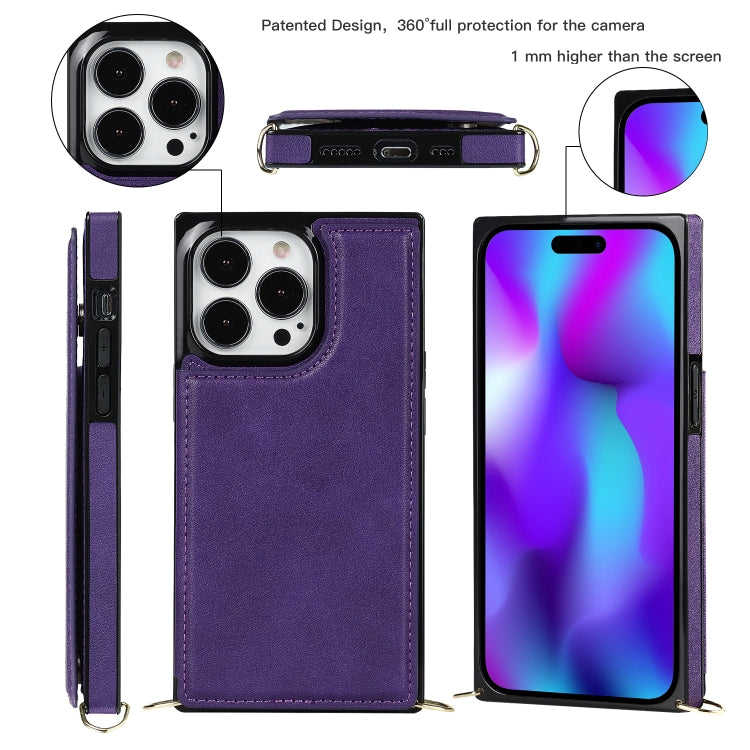 For iPhone 14 Pro Max Cross-body Square Dual-Buckle Card Flip Wallet Phone Case