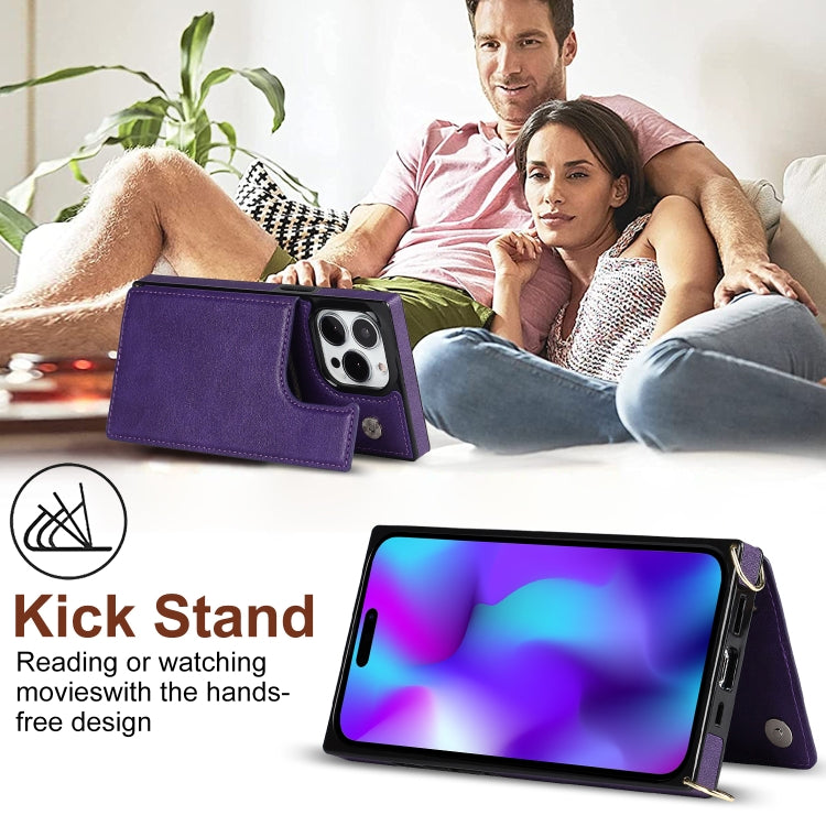 For iPhone 14 Pro Max Cross-body Square Dual-Buckle Card Flip Wallet Phone Case