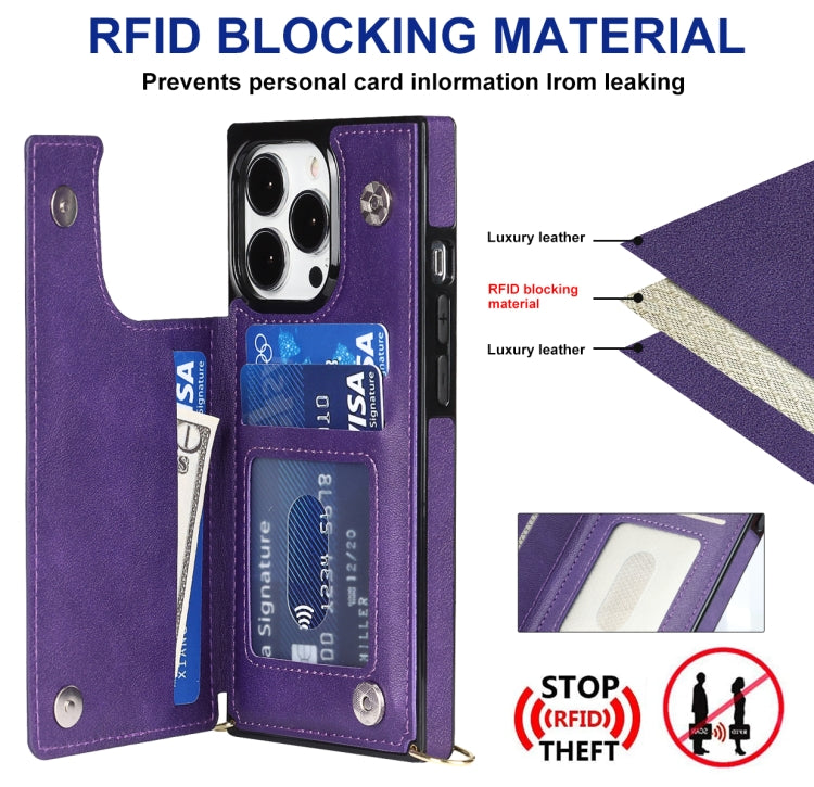 For iPhone 14 Pro Max Cross-body Square Dual-Buckle Card Flip Wallet Phone Case