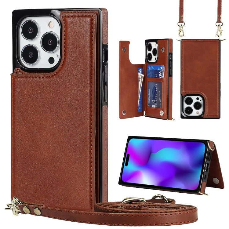 For iPhone 14 Pro Max Cross-body Square Dual-Buckle Card Flip Wallet Phone Case