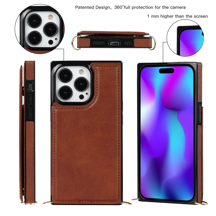 For iPhone 14 Pro Max Cross-body Square Dual-Buckle Card Flip Wallet Phone Case