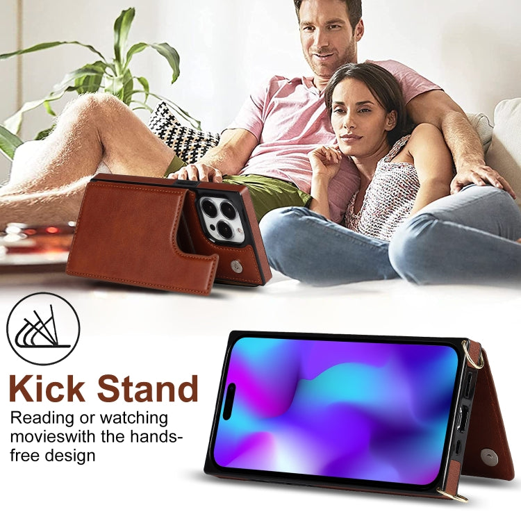 For iPhone 14 Pro Max Cross-body Square Dual-Buckle Card Flip Wallet Phone Case