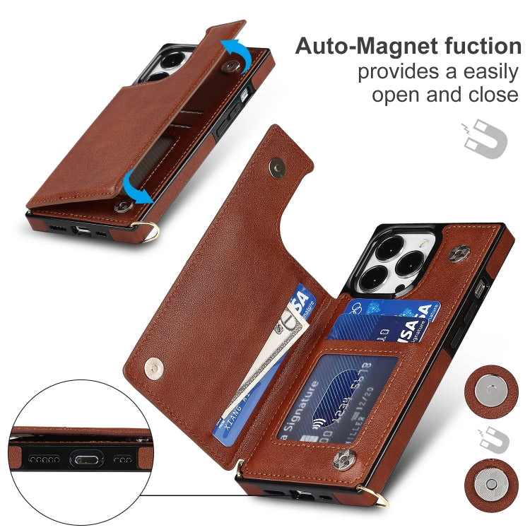 For iPhone 14 Pro Max Cross-body Square Dual-Buckle Card Flip Wallet Phone Case