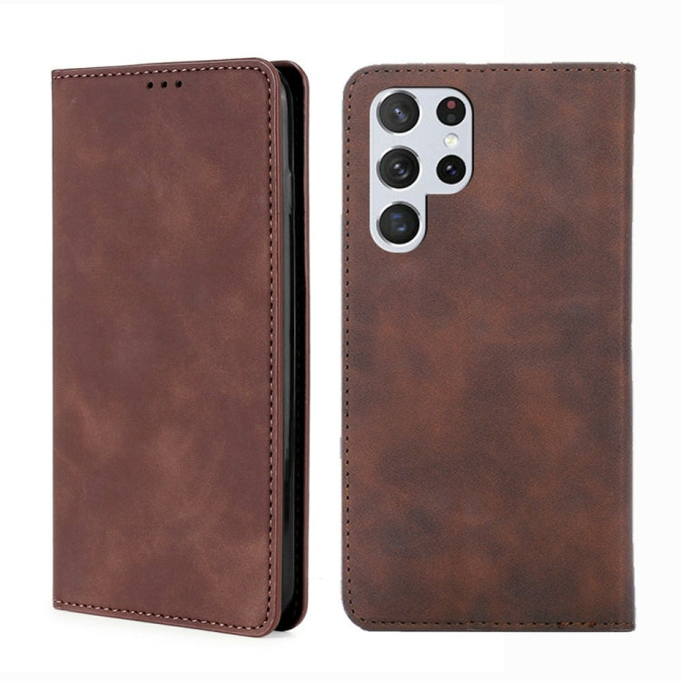 For Samsung Galaxy S23 Ultra 5G Skin Feel Magnetic Horizontal Flip Leather Phone Case