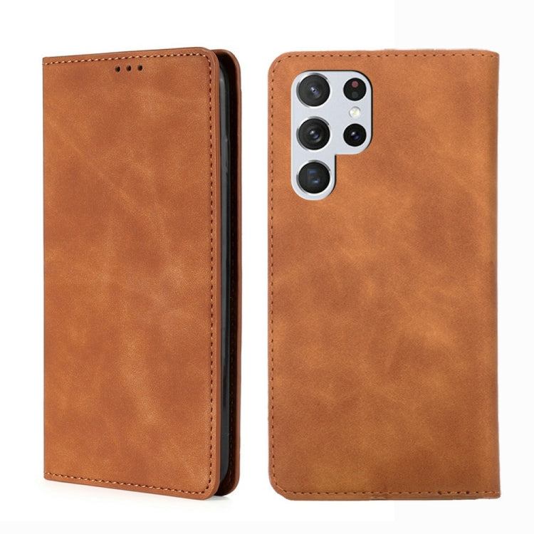 For Samsung Galaxy S23 Ultra 5G Skin Feel Magnetic Horizontal Flip Leather Phone Case